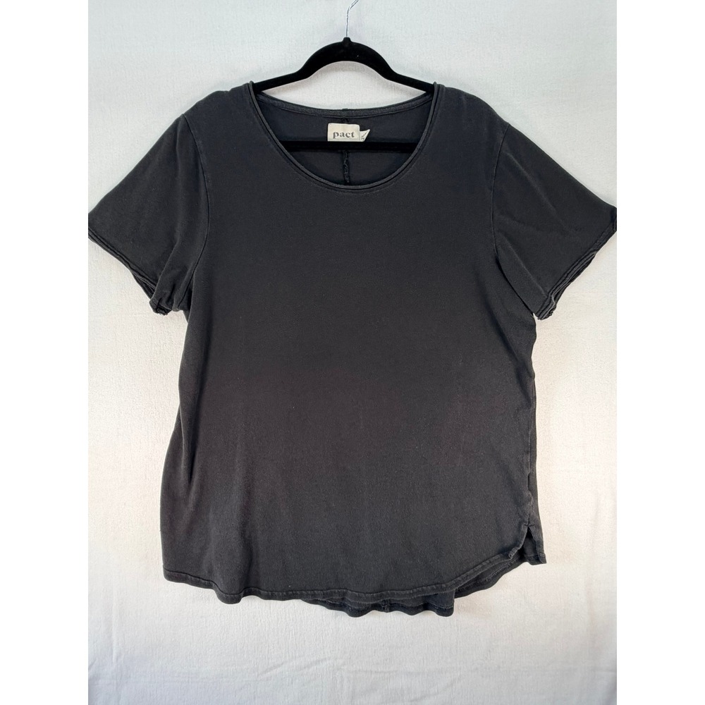 Pact Organic Cotton Linen Blend T-Shirt Black Short Sleeve Curved Hem XL